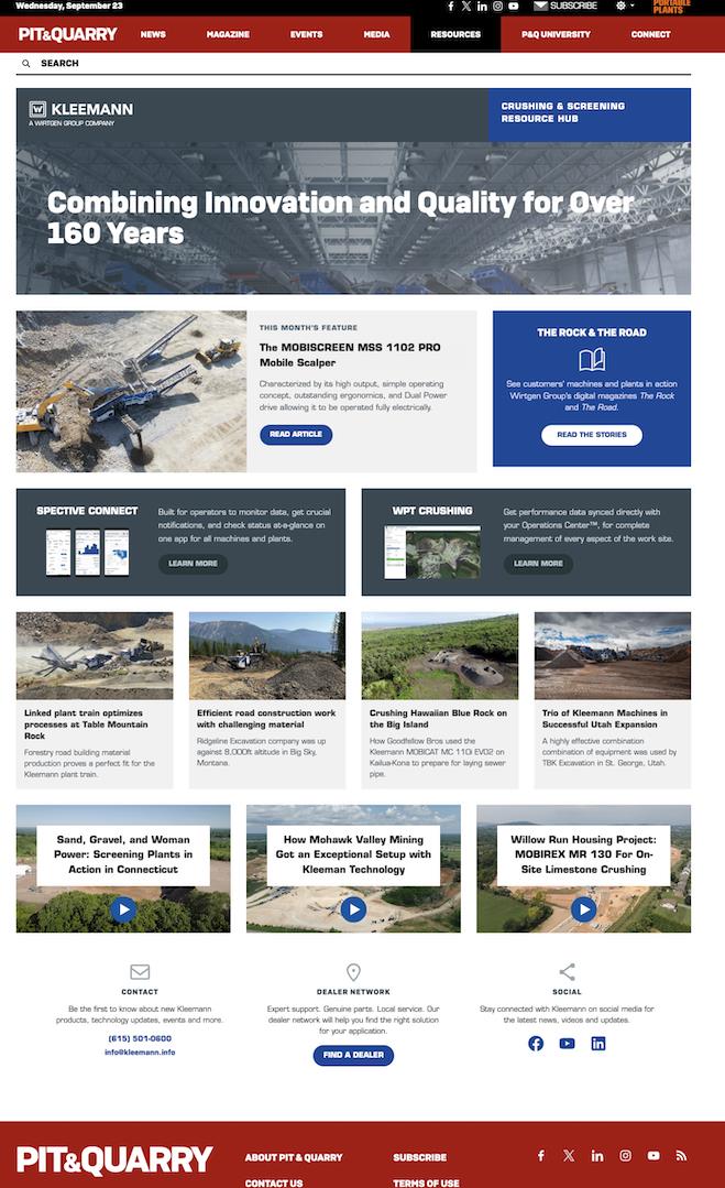 Example resource center: the Kleemann Crushing and Screening Resource Hub on pitandquarry.com